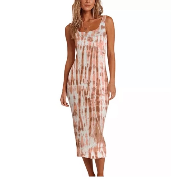 Billabong Dresses & Skirts - Billabong Warm Waves Pink Peach Tie dye Midi Dress size Large